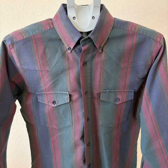 Vintage Gold Wrangler Shirt M 15.5-34 Stripe Western Korea Single Needle Cotton - Picture 5 of 6